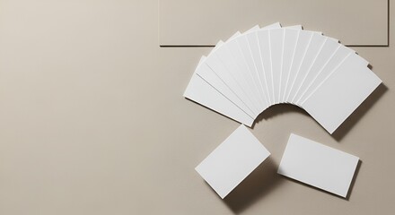 Blank White Business Cards Fanned Out on a Clean Beige Background
