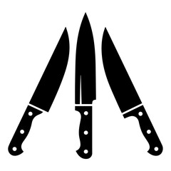 Black Silhouettes of Various Kitchen Knives in Different Sizes and Types, Vector Illustration of Butchery and Chef Knife Collection for Cooking and Culinary Design.