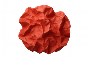 Crumpled red paper ball expressing frustration, anger, stress, failure, and waste on transparent background