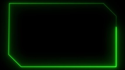 Futuristic green neon frame with glowing geometric border. Futuristic digital tech design. Glowing green geometric frame border animation on black background with futuristic neon light. - Powered by Adobe