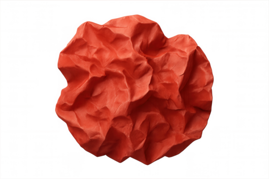 Crumpled red paper ball expressing frustration, anger, stress, failure, and waste on transparent background