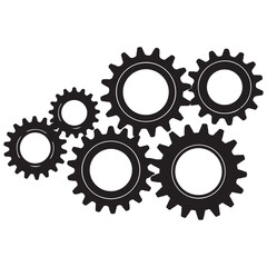 Abstract Group of Black Gears on White Background