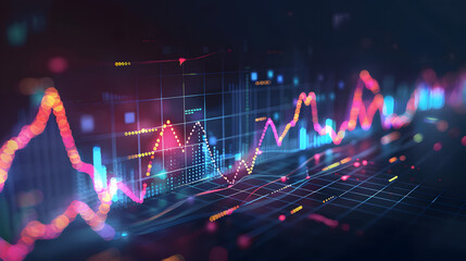 Data visualization of financial market trends in vibrant colors  