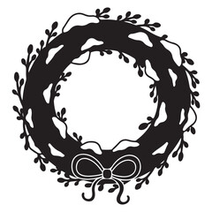 Black Silhouette Winter Wreath with Snow and Decorative Bow