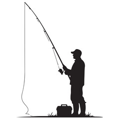 Fisherman Silhouette with Fishing Rod and Tackle Box