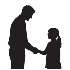Silhouette of an Adult Man and Young Girl Holding Hands
