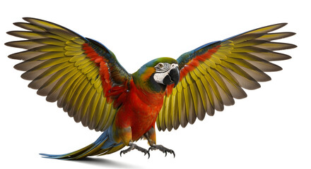 Obraz premium Colorful Macaw Parrot Spreading Wings Isolated on White Background