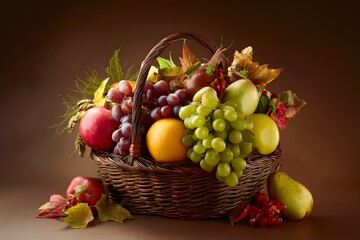 3d harvest basket full of fruits