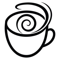 Modern Coffee Cup Outline with Swirl Vector on White Background