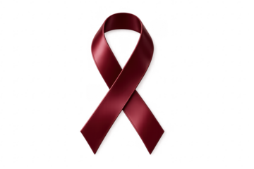 Burgundy awareness ribbon symbolizing health support and solidarity