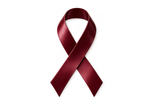 Burgundy awareness ribbon symbolizing health support and solidarity