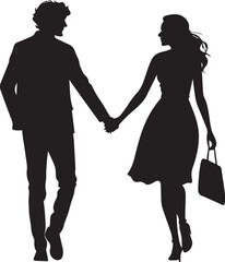 A couple holding hands flat vector style silhouette on white background