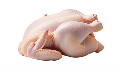Raw whole chicken uncooked poultry isolated white background food ingredient protein fresh meat on transparent background