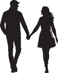A couple holding hands flat vector style silhouette on white background