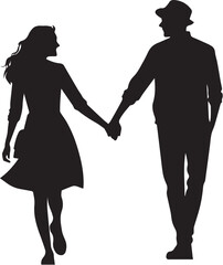 A couple holding hands flat vector style silhouette on white background
