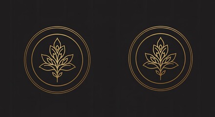 Elegant golden leaf logos on dark background offer a touch of luxury and sophistication for your...
