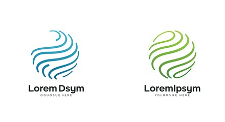 Modern global tech company logo designs with vibrant blue and green color palettes for innovative business branding and sustainable solutions, ideal for eco friendly organizations