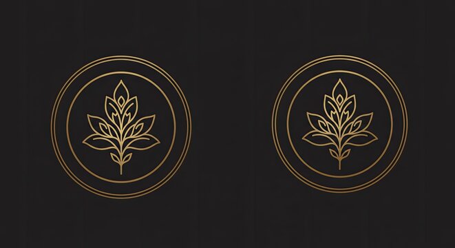 Elegant golden leaf logos on dark background offer a touch of luxury and sophistication for your brand, perfect for spa, wellness, or high-end product designs