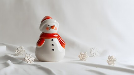 Ceramic snowman with scarf and snowflake decorations