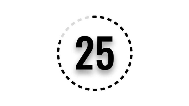 30 second countdown timer with black numbers and drop shadow inside dashed circle on white background
