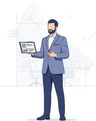 Man in Suit Holding Tablet Presentation Business Meeting.