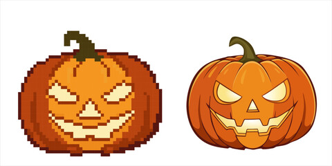 pixel art of halloween pumpkin 