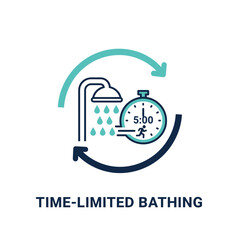 Vector 2D flat icon of timer with shower, time-limited bathing