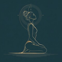 Flexibility and mindfulness training at home and minimal line art logo of woman in yoga