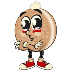 cute sugar donut bun mascot cartoon character vector illustration folding his arms calmly, sweet bakery dessert food icon isolated, work of hand drawn