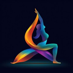 Flexibility and mindfulness training at home and minimal line art logo of woman in yoga