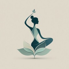 Flexibility and mindfulness training at home and minimal line art logo of woman in yoga