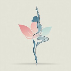 Flexibility and mindfulness training at home and minimal line art logo of woman in yoga