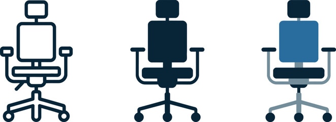 Ergonomic Office Chair Vector Illustration Set for Comfortable Work and Design Solutions