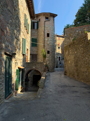 Fototapeta premium the narrow streets of the historic center of the medieval village of Passignano sul Trasimeno.
