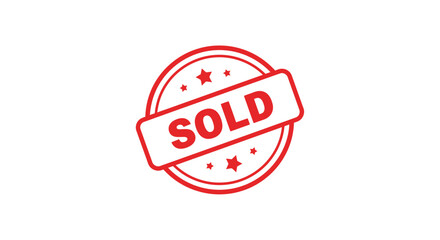 Red and orange stamp seal graphic with the word sold prominently displayed for real estate and sales transactions silhouette