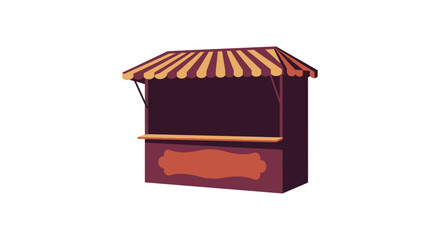 Isolated empty market stall booth with striped awning ready for business and displaying goods silhouette