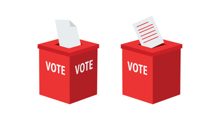 Two red voting boxes ready for ballots showing democratic process of casting a vote in elections silhouette
