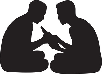 Silhouetted Pair Shares Beverage in Casual Setting Against Transparent Backdrop