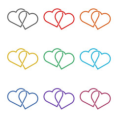 Two hearts linked  icon isolated on white background. Set icons colorful