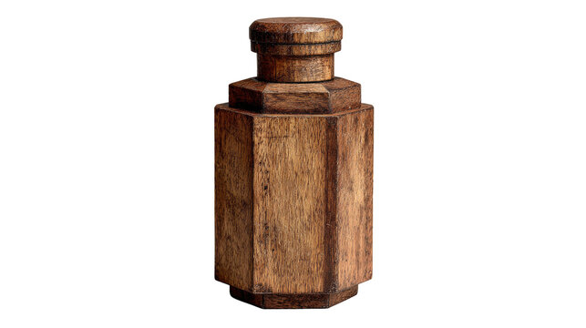 Wooden, octagonal bottle with a wooden cap