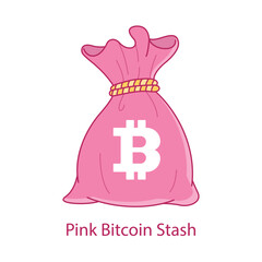 Bitcoin Money Bag Pink Icon - Cryptocurrency Savings - Digital Wallet - Crypto Wealth - Color Vector