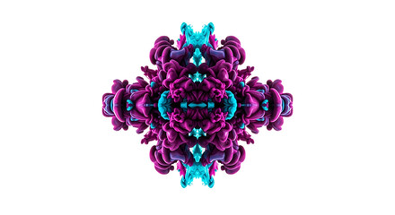 Purple and Turquoise Abstract Floral Symmetry with Transparent Background Design