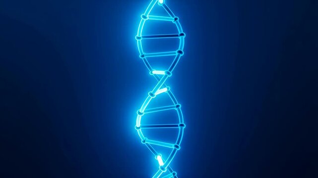 Glowing blue DNA helix on dark background