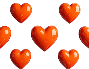 Eight glossy orange hearts arranged on a black background, creating a repeating pattern