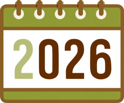 Green calendar icon for upcoming year 2026, hopeful symbol for future planning