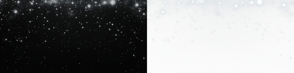 Black and white sparkling overlay with shimmering stars and soft bokeh effect, creating a dreamy atmosphere for various design applications and creative projects