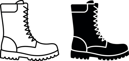 Military Boot Icon Set in Black and White Style Vector Illustration