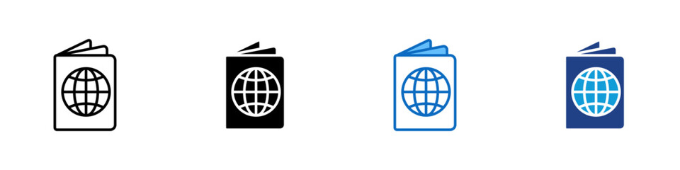 Passport Globe Multiple Style Icon Design Vector - Passport with globe symbol representing international identification and world travel