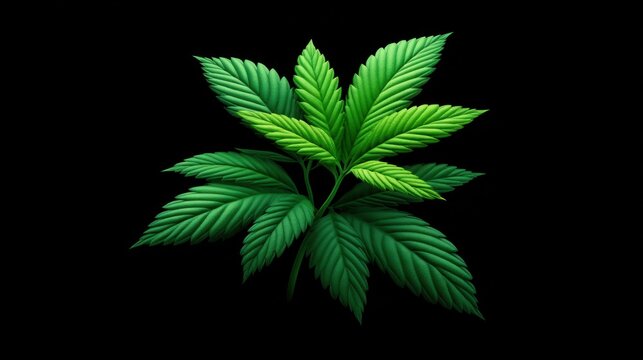 Lush Green Leaves Against Black Background Showcasing Natural Beauty and Vibrant Texture of Plant Life