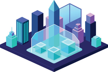 Isometric cityscape vector illustration futuristic urban skyline digital art scalable eps graphic